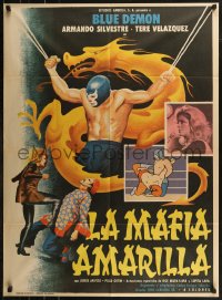 7p0179 LA MAFIA AMARILLA Mexican poster 1975 Rene Cardona, Blue Demon takes on Yellow Mafia, rare!