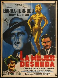 7p0182 LA MUJER DESNUDA Mexican poster 1953 art of golden naked woman by Francisco Diaz Moffitt!