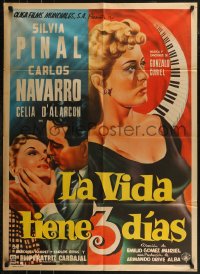 7p0184 LA VIDA TIENE 3 DIAS Mexican poster 1955 art of sexy Silvia Pinal & Carlos Navarro!