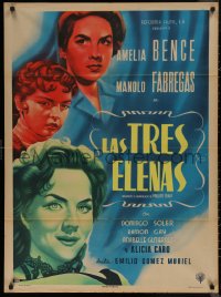 7p0187 LAS TRES ELENAS Mexican poster 1954 art of Amelia Bence, Fabregas & top stars!