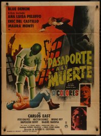 7p0198 PASAPORTE A LA MUERTE Mexican poster 1968 lucha libre masked wrestling action art!
