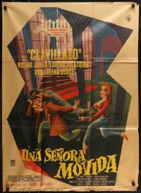 7p0210 UNA SENORA MOVIDA Mexican poster 1959 wacky art of Antonio Espino & sexy girl by Mendoza!