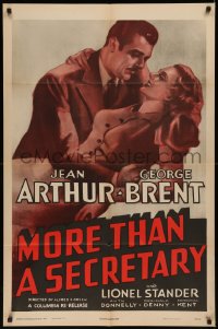 7p0763 MORE THAN A SECRETARY 1sh R1947 great full-length art of George Brent romancing Jean Arthur!
