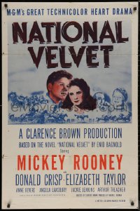 7p0773 NATIONAL VELVET 1sh R1950s horse racing classic starring Mickey Rooney & Elizabeth Taylor!