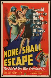 7p0787 NONE SHALL ESCAPE style B 1sh 1944 trial of Nazi war criminals BEFORE the war had ended, rare!