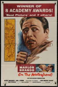 7p0794 ON THE WATERFRONT 1sh R1959 directed by Elia Kazan, classic image of Marlon Brando!