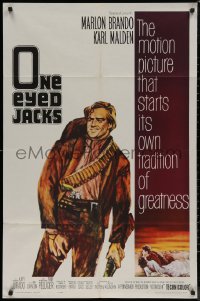 7p0797 ONE EYED JACKS 1sh 1961 art of star & director Marlon Brando with gun & bandolier!