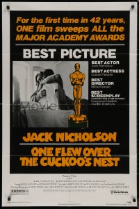 7p0798 ONE FLEW OVER THE CUCKOO'S NEST awards 1sh 1975 Nicholson & Sampson, Forman, Best Picture!
