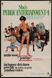 7p0814 PENELOPE 1sh 1966 Maurice Thomas art of sexiest Natalie Wood with big money bags and gun!