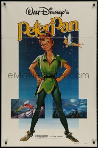 7p0815 PETER PAN 1sh R1982 Walt Disney animated cartoon fantasy classic, great full-length art!