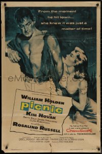 7p0820 PICNIC 1sh 1956 great art of barechested William Holden & sexy long-haired Kim Novak!