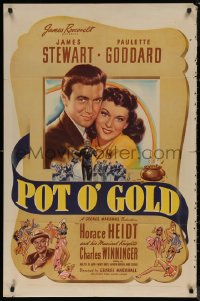 7p0827 POT O' GOLD 1sh 1941 romantic artwork of sexy Paulette Goddard & James Stewart!