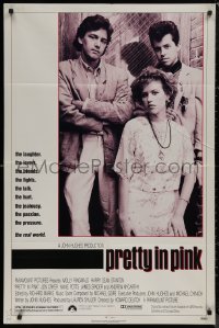 7p0830 PRETTY IN PINK 1sh 1986 great portrait of Molly Ringwald, Andrew McCarthy & Jon Cryer!