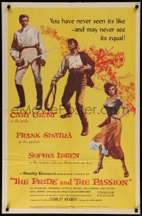 7p0831 PRIDE & THE PASSION 1sh 1957 art of Cary Grant w/sword, Frank Sinatra w/whip, Sophia Loren!