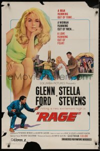 7p0837 RAGE 1sh 1966 running man Glenn Ford is out of time, close-up of super sexy Stella Stevens!