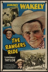7p0843 RANGERS RIDE 1sh 1948 super close up of cowboy Jimmy Wakely + Dub Cannonball Taylor!