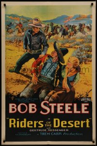 7p0852 RIDERS OF THE DESERT 1sh 1932 really cool artwork of cowboy Bob Steele!