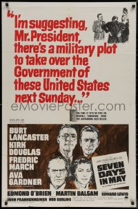 7p0872 SEVEN DAYS IN MAY 1sh 1964 art of Burt Lancaster, Kirk Douglas, Fredric March & Ava Gardner!