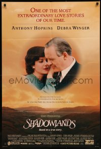 7p0874 SHADOWLANDS int'l DS 1sh 1993 great romantic image of Anthony Hopkins & Debra Winger!