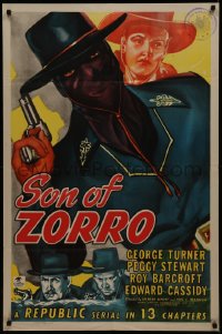 7p0886 SON OF ZORRO 1sh 1947 cool art of the masked hero with gun, Republic serial!