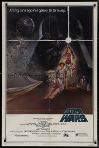 7p0897 STAR WARS style A third printing 1sh 1977 A New Hope, classic Jung art of Vader over Luke & Leia!