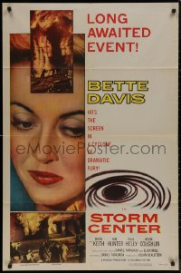 7p0901 STORM CENTER 1sh 1956 close-up artwork of Bette Davis, scenes of firemen vs. inferno!