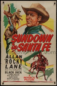 7p0909 SUNDOWN IN SANTA FE 1sh 1948 great art of cowboy Allan Rocky Lane, Black Jack!
