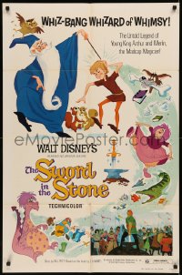 7p0916 SWORD IN THE STONE 1sh R1973 Disney's cartoon of young King Arthur & Merlin the Wizard!