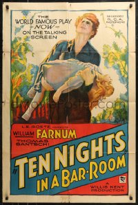 7p0925 TEN NIGHTS IN A BAR ROOM style B 1sh 1931 cool artwork of Farnum carrying little girl!