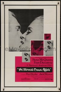 7p0934 THOMAS CROWN AFFAIR 1sh 1968 classic kiss close up of Steve McQueen & sexy Faye Dunaway!