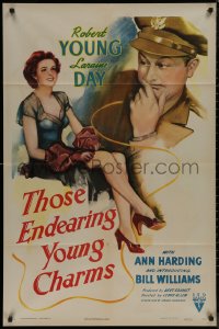 7p0935 THOSE ENDEARING YOUNG CHARMS 1sh 1945 art of Robert Young looking at sexy Laraine Day!