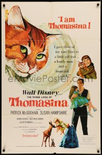 7p0937 THREE LIVES OF THOMASINA 1sh 1964 Walt Disney, great art of winking & smiling cat!