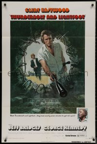 7p0939 THUNDERBOLT & LIGHTFOOT 1sh 1974 art of Clint Eastwood with HUGE gun by Ken Barr!