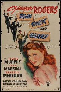 7p0946 TOM, DICK & HARRY 1sh 1941 c/u art of pretty Ginger Rogers, Murphy, Marshal & Meredith!