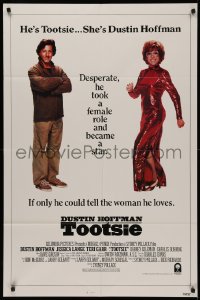 7p0949 TOOTSIE int'l 1sh 1982 great duo image of cross-dressing Dustin Hoffman as himself & in drag!