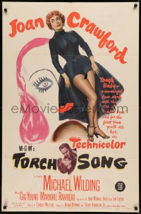 7p0953 TORCH SONG 1sh 1953 clever art of tough baby Joan Crawford, a wonderful love story!