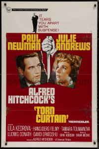 7p0954 TORN CURTAIN 1sh 1966 Paul Newman, Julie Andrews, Hitchcock tears you apart w/suspense!