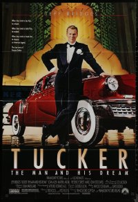 7p0957 TUCKER: THE MAN & HIS DREAM 1sh 1988 Francis Ford Coppola, c/u of Jeff Bridges in tux w/car!