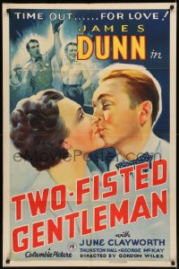 7p0962 TWO-FISTED GENTLEMAN 1sh 1936 artwork of boxer James Dunn in ring & kissing June Clayworth!
