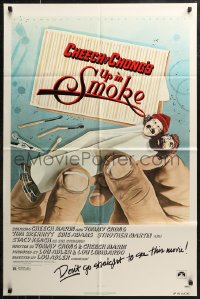 7p0968 UP IN SMOKE recalled 1sh 1978 Cheech & Chong marijuana drug classic, original tagline!