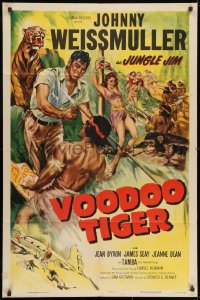 7p0978 VOODOO TIGER 1sh 1952 art of Johnny Weissmuller as Jungle Jim, Tamba the Talented Chimp!