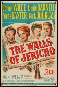 7p0982 WALLS OF JERICHO 1sh 1948 art of Cornel Wilde, Darnell, Ann Baxter & Kirk Douglas