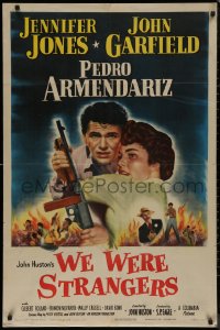 7p0985 WE WERE STRANGERS 1sh 1949 art of Jennifer Jones & John Garfield, directed by John Huston