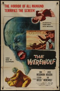 7p0987 WEREWOLF 1sh 1956 two great wolf-man horror images, it happens before your horrified eyes!