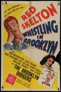 7p0996 WHISTLING IN BROOKLYN style C 1sh 1943 Red Skelton & art of Brooklyn Dodgers baseball players!