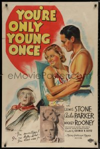 7p1010 YOU'RE ONLY YOUNG ONCE 1sh 1937 Lewis Stone's first time as Judge Hardy, Family Affair sequel