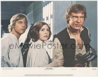 7r1467 STAR WARS color 11x14 still 1977 best c/u of Harrison Ford, Carrie Fisher & Mark Hamill!