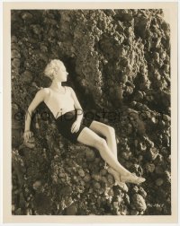 7r0317 LEILA HYAMS 8x10.25 still 1920s sexy swimsuit portrait sitting on rock wall!