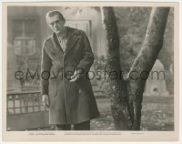 7r0563 WALKING DEAD 8x10 still 1936 creepy Boris Karloff in overcoat standing by tree in cemetery!
