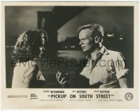 7r0413 PICKUP ON SOUTH STREET English FOH LC 1953 c/u of Richard Widmark & Jean Peters under bridge!
